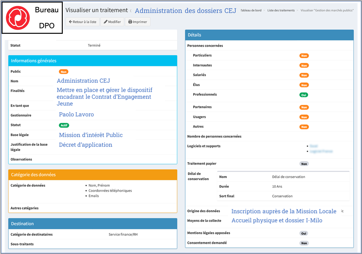 Écran de visualisation d’un traitement